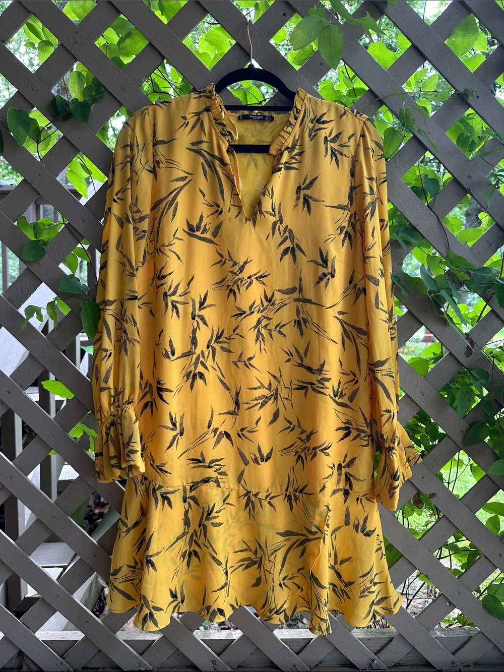 Mango Mustard Yellow Floral Print Midi Dress